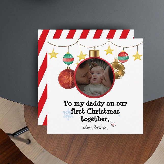 Carte de Noël personnalisée pour papa, photo (Personalised First Christmas Card for Daddy with Photo 📷 )