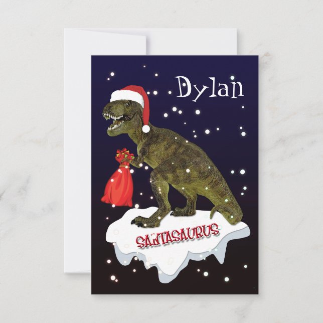 Carte de Noël personnalisée 'Santasaurus' Dinosaur (Devant)