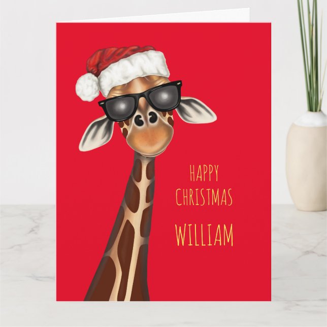 Carte de Noël personnalisée SUPER COOL GIRAFFE (Devant)