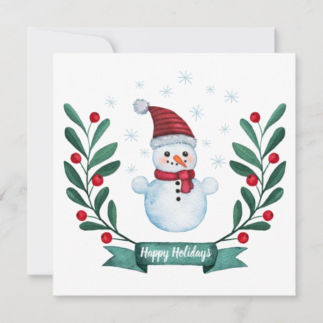 Carte de Noël personnalisée Watercolor Snowman (Devant)