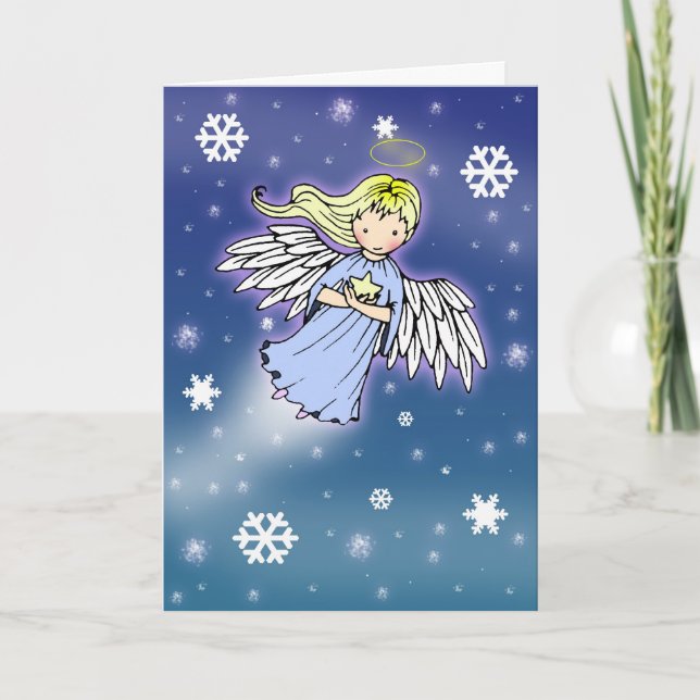 Carte de Noël peu d'ange de flocon de neige (Devant)
