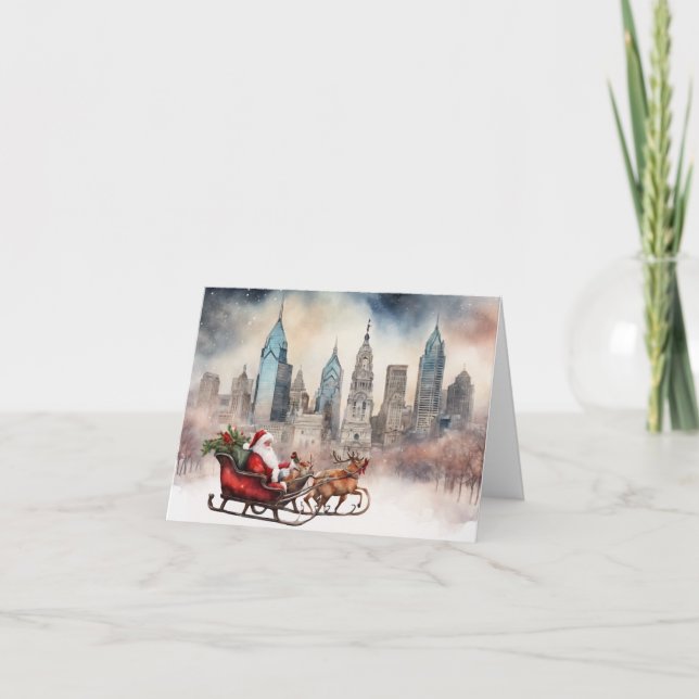 Carte de Noël Philly avec Père Noël & Reindeer (Devant)