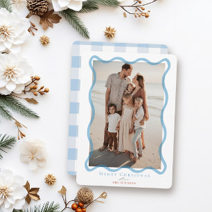 Carte de Noël photo à cadre ondulé bleu