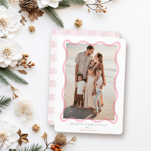 Carte de Noël photo à cadre ondulé rose Coquette