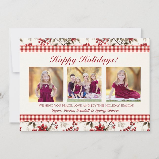 Carte de Noël photo avec bordure à carreaux et hou (Devant)