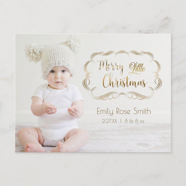 Carte de Noël photo avec calligraphie dorée mignon (Devant)