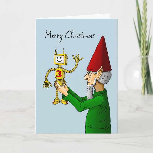Carte de Noël photo avec elfe et robot (Devant)