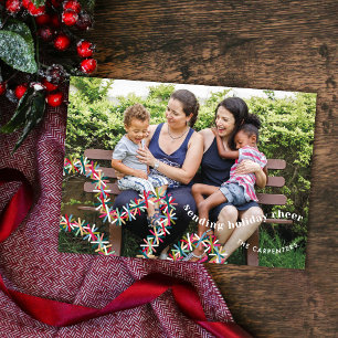 Carte de Noël photo avec guirlande de ruban coloré
