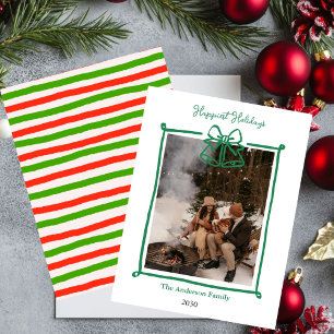 Carte de Noël photo avec un nœud vert dessiné à la