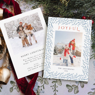 Carte de Noël photo botanique bleu joyeux 2