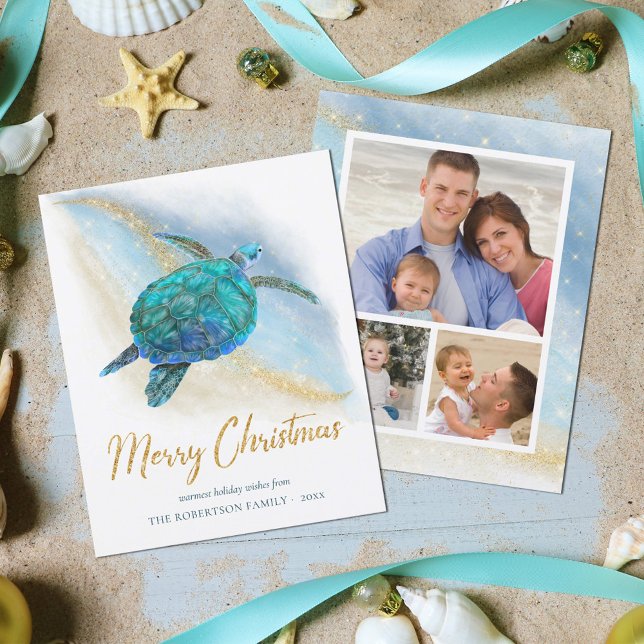 Carte de Noël photo Budget Beach Sea Turtle 3 (Créateur téléchargé)
