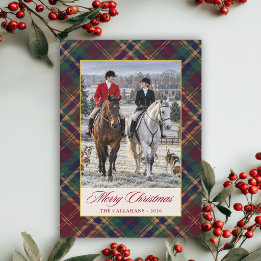 Carte de Noël photo classique tartan plaid chasse