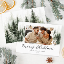 Carte de Noël photo de famille forêt aquarelle
