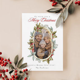 Carte de Noël photo de famille ovale élégante avec