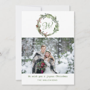 Carte de Noël photo de Noël Monogram Pine Wath