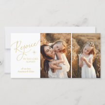 Carte de Noël photo de Noël Rejoice Script