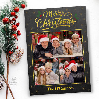Carte de Noël photo élégante en écriture dorée