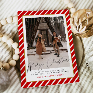 Carte de Noël photo festive rouge rayures MERI
