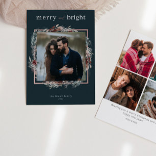 Carte de Noël Photo Feuillage Aquarelle Vert Joyeu