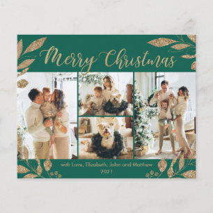 Carte de Noël photo Feuille d'or vert Budget