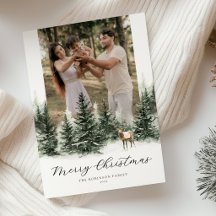 Carte de Noël photo forêt aquarelle