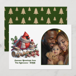 Carte de Noël Photo Forêt Confortable Cardinal Boi
