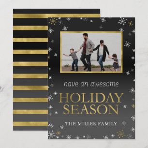 Carte de Noël photo Gold et Black Snowflakes