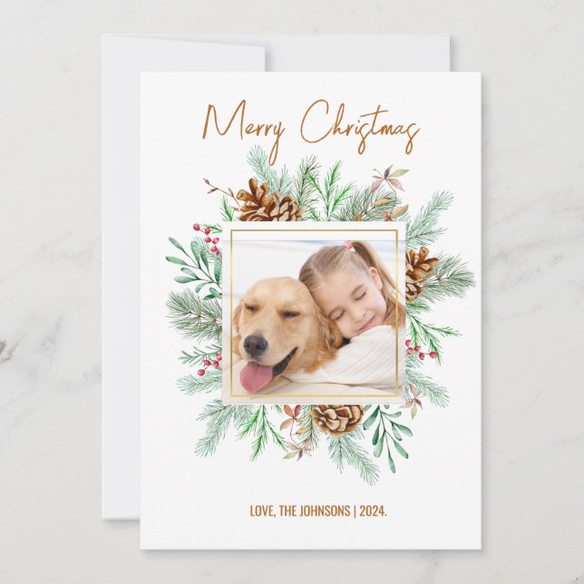 Carte de Noël Photo Moderne Élégant (Devant)