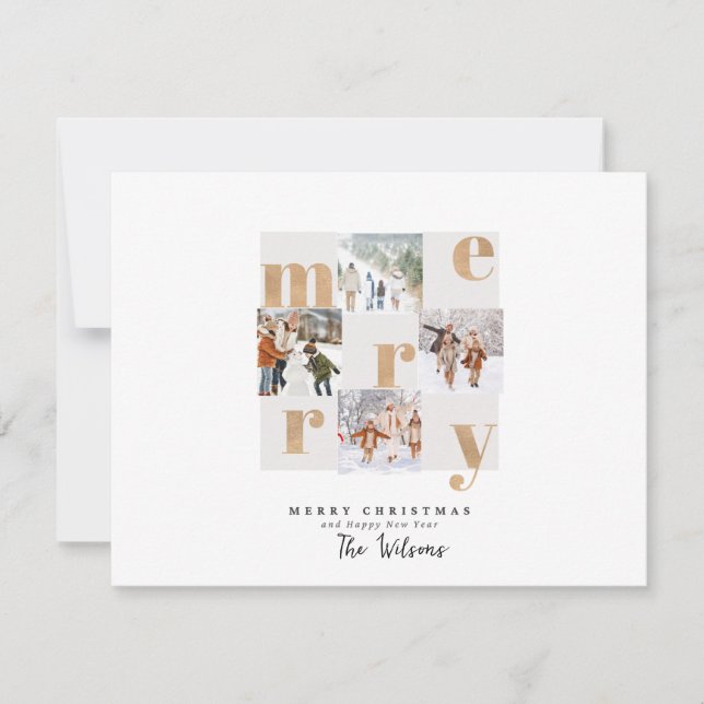 Carte de Noël photo or et blanc (Devant)
