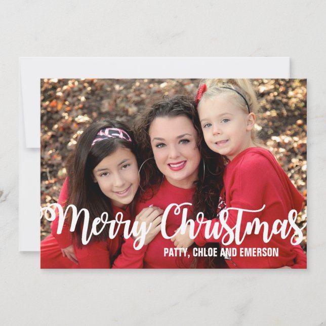 Carte de Noël photo personnalisée, rouge et blanc (Devant)