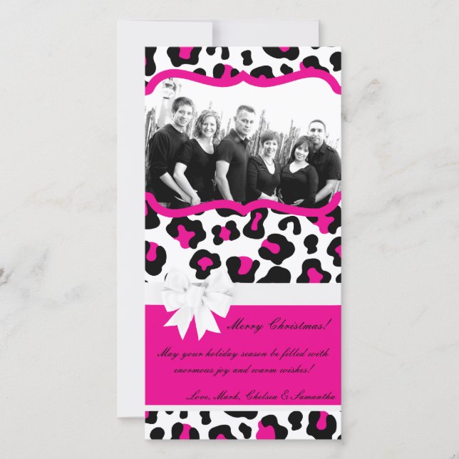 Carte de Noël photo rose chaud et noir 4x8 (Devant)