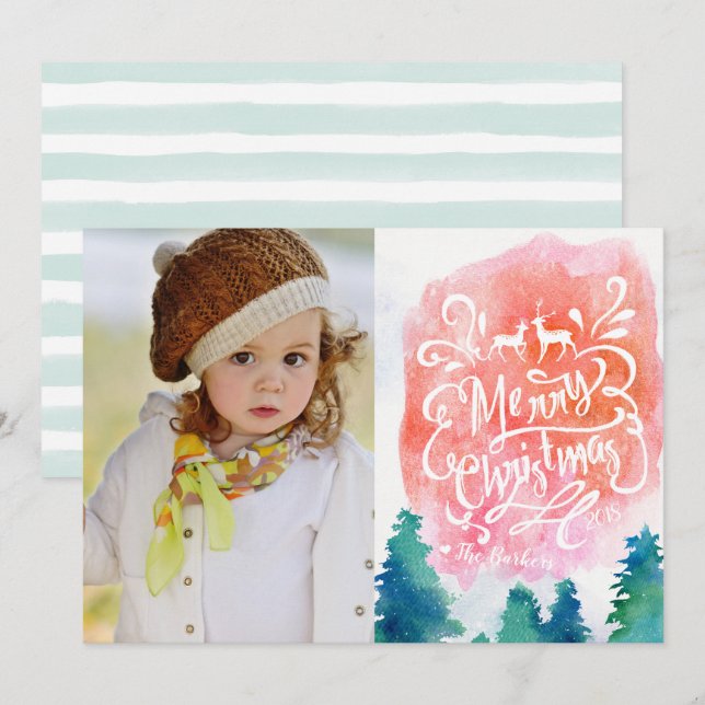 Carte de Noël photo Watercolor (Devant / Derrière)
