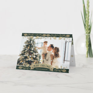 Carte de Noël photographique botanique Or Vert