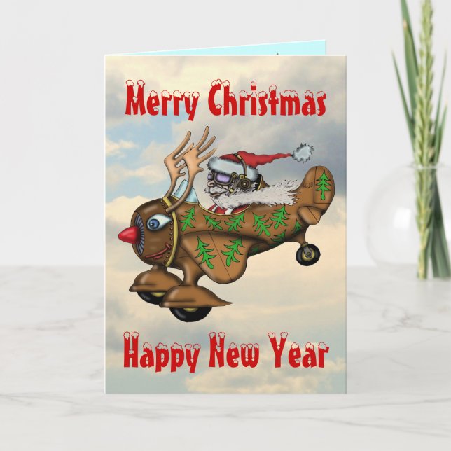 Carte de Noël pilote drôle de Père Noël et de (Devant)