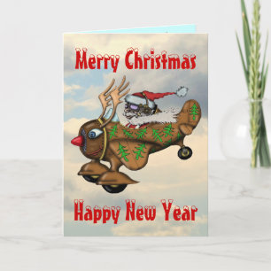 Carte de Noël pilote drôle de Père Noël et de