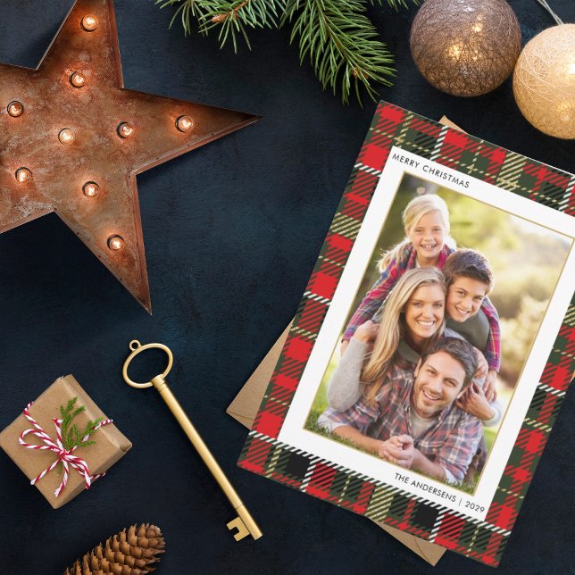 Carte de Noël Pine Green Tartan Plaid Photo (Créateur téléchargé)