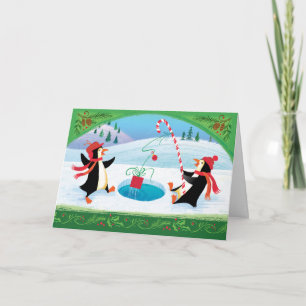 Carte de Noël Pingouin de pêche