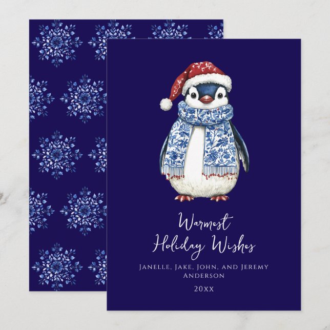 Carte de Noël Pingouin mignonne (Devant / Derrière)