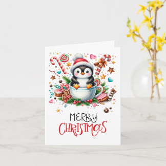 Carte de Noël Pingouin mignonne