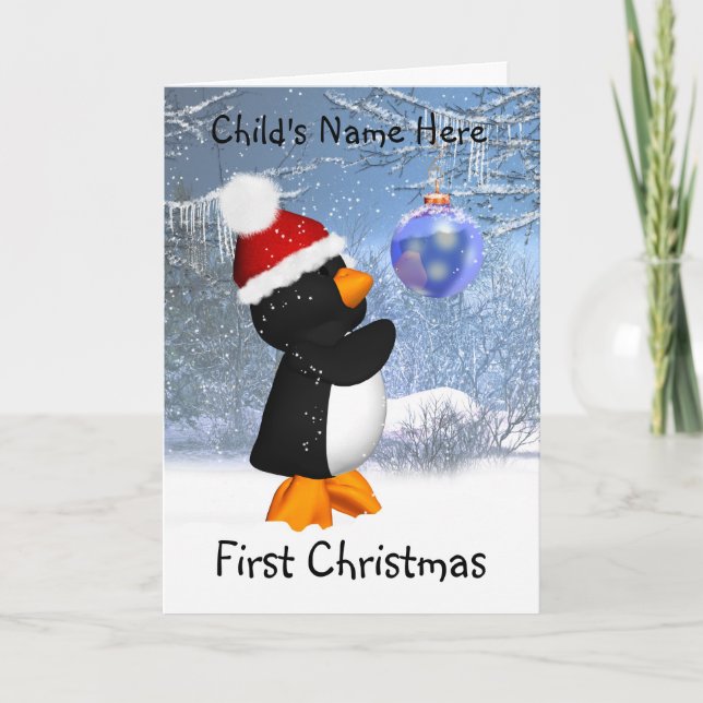 Carte de Noël Pingouin personnalisable (Devant)