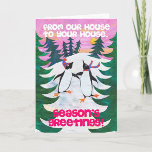 Carte de Noël - Pingouins de patinage