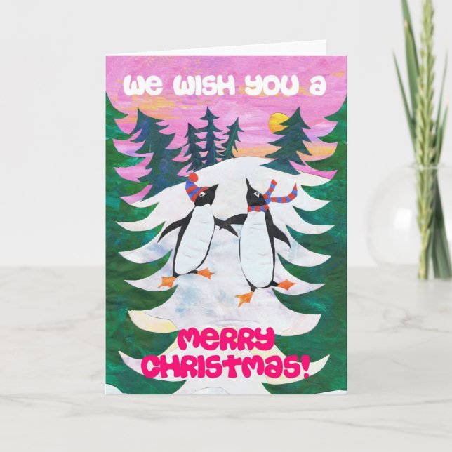 Carte de Noël - Pingouins de patinage (Devant)