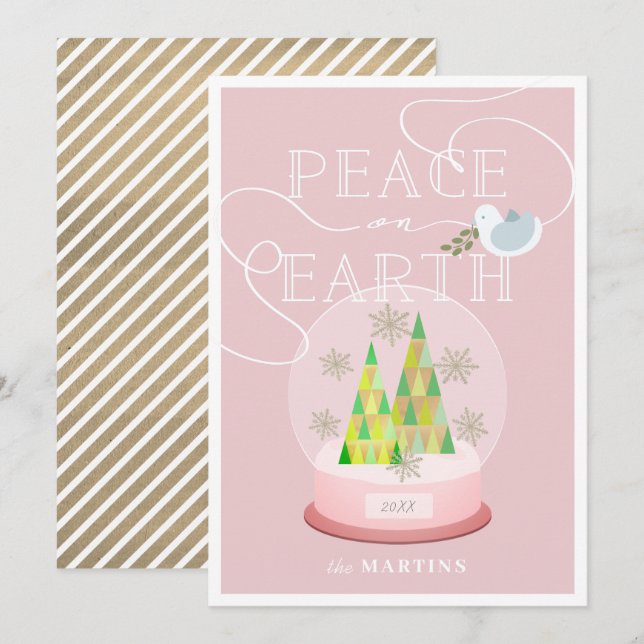 Carte de Noël Pink Snow Globe (Devant / Derrière)