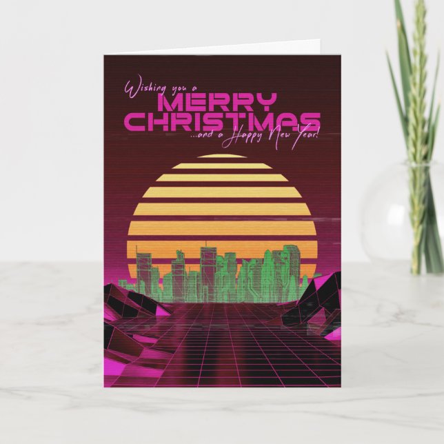 Carte de Noël Pink Synthwave (Devant)