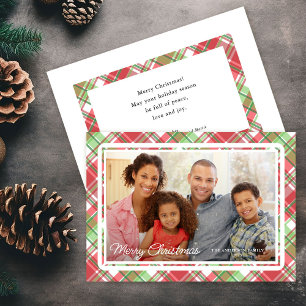 Carte de Noël Plaid Horizontal Photo Plat Holiday