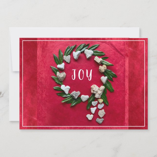 Carte de Noël plate à thème de couronne rouge et b (Devant)