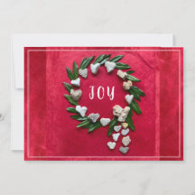 Carte de Noël plate à thème de couronne rouge et b