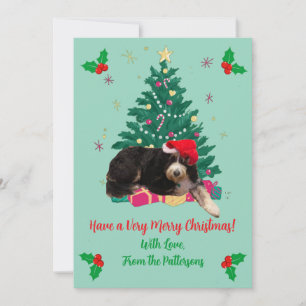 Carte de Noël plate avec chien en chapeau de Père 
