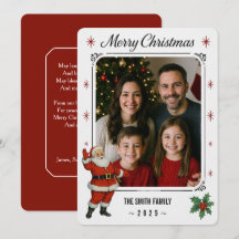 Carte de Noël plate avec photo du Père Noël et sa 