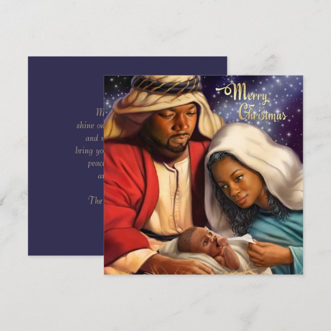 Carte de Noël plate de la Nativité afro-américaine (Devant / Derrière)